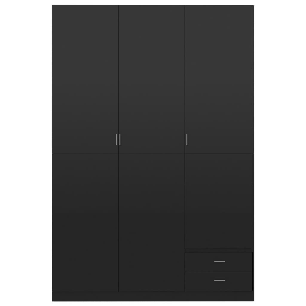 vidaXL 3-крилен гардероб, черен силен гланц, 120x50x180 см, ПДЧ