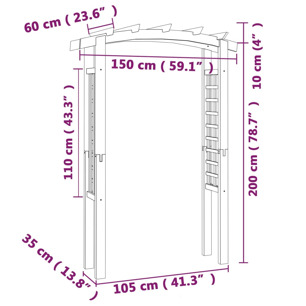 vidaXL Решетъчна арка, 150x60x210 см, дърво