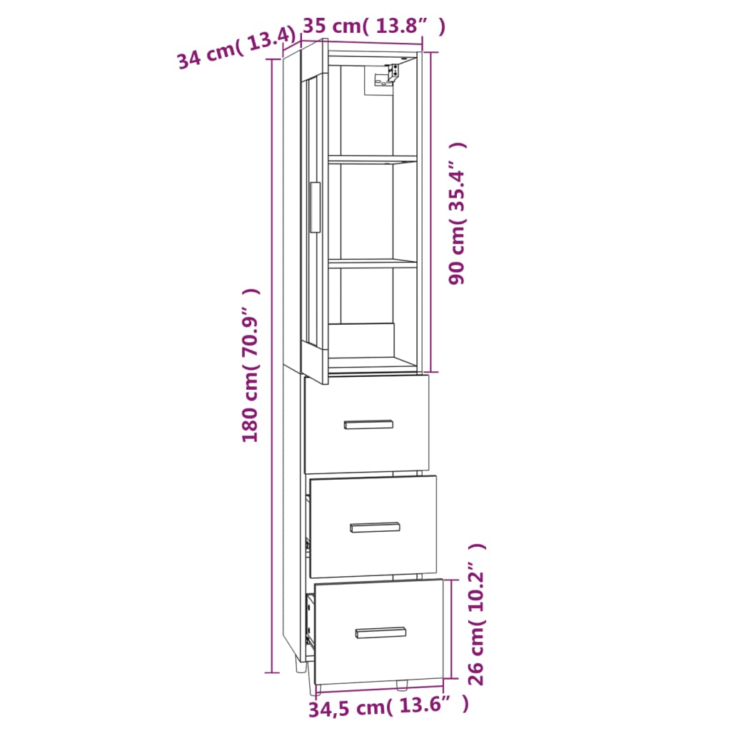 vidaXL Висок шкаф, кафяв дъб, 35x34x180 см, инженерно дърво