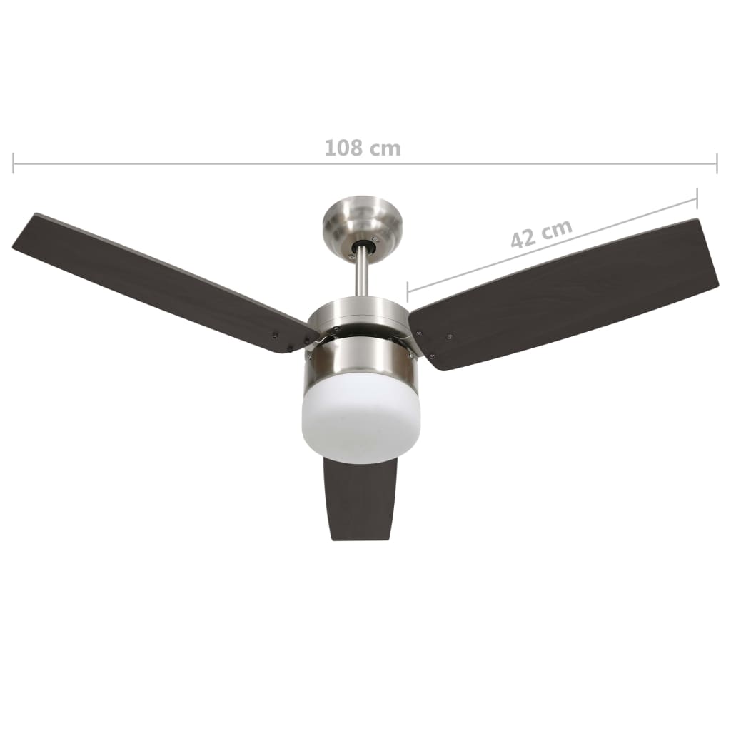 vidaXL Таванен вентилатор с лампа и дистанционно 108 см тъмнокафяв