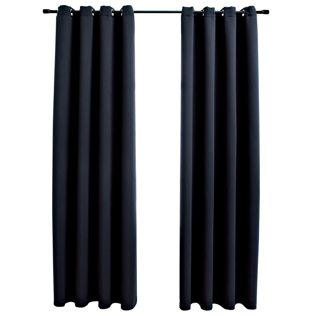vidaXL Затъмняващи завеси с метални халки, 2 бр, черни, 140x225 см