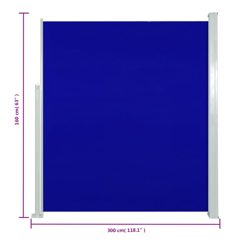 vidaXL Прибираща се дворна странична тента, 160x300 см, синя
