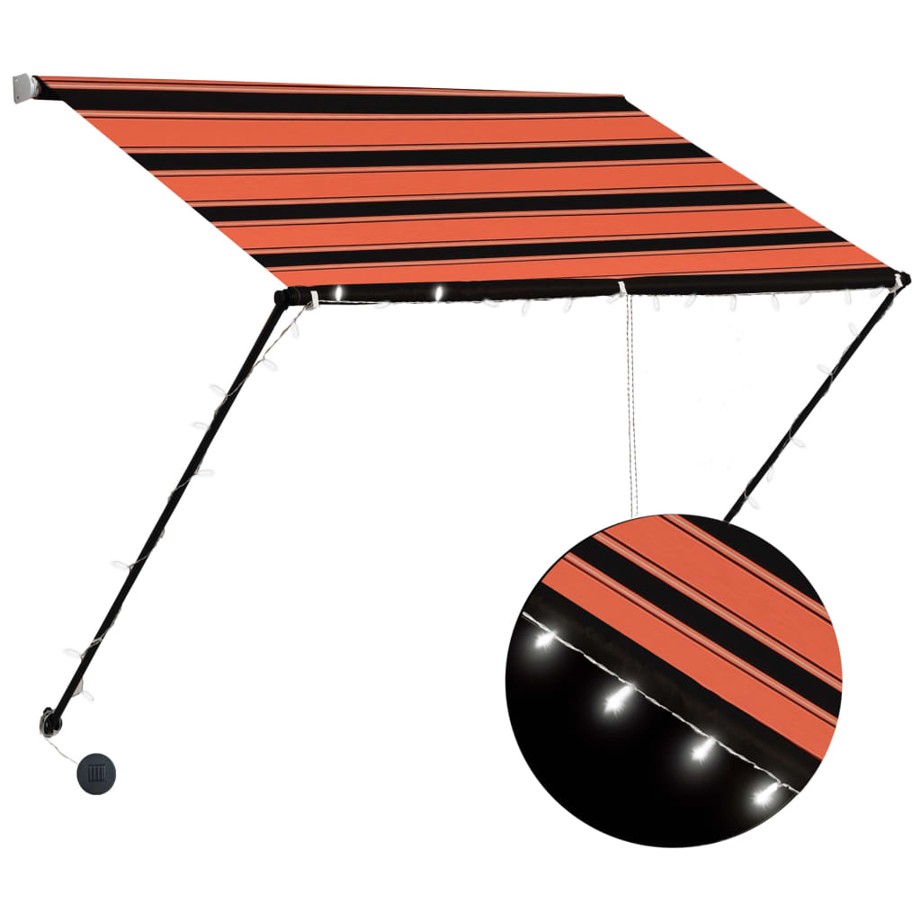 vidaXL Сенник с падащо рамо с LED, 200х150 см, оранжево и кафяво
