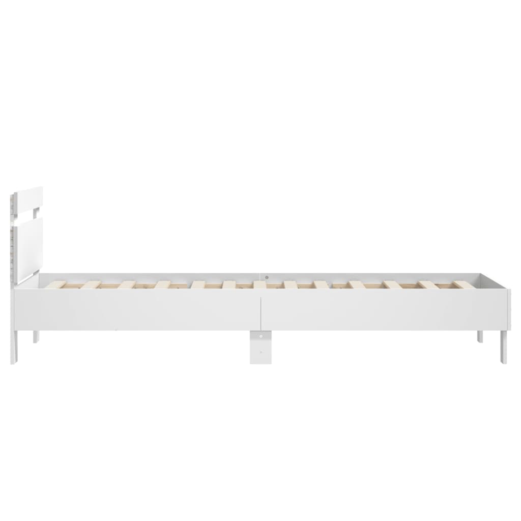 vidaXL Рамка за легло с горна табла и LED осветление, бяла, 75x190 см