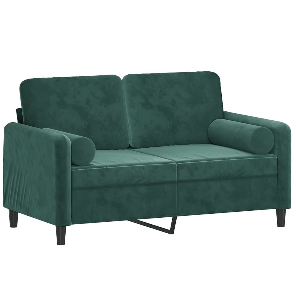 vidaXL 2-местен диван с възглавници тъмнозелен 120 см кадифе