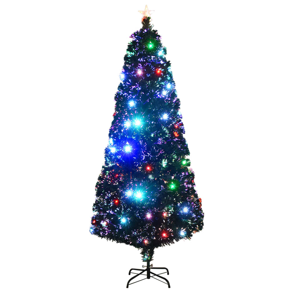 vidaXL Готова осветена коледна елха със стойка 210 см оптично влакно