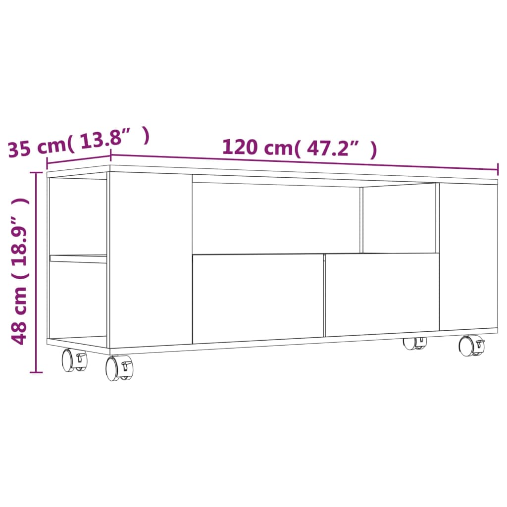 vidaXL ТB шкаф, сив, 120x35x48 см, инженерно дърво