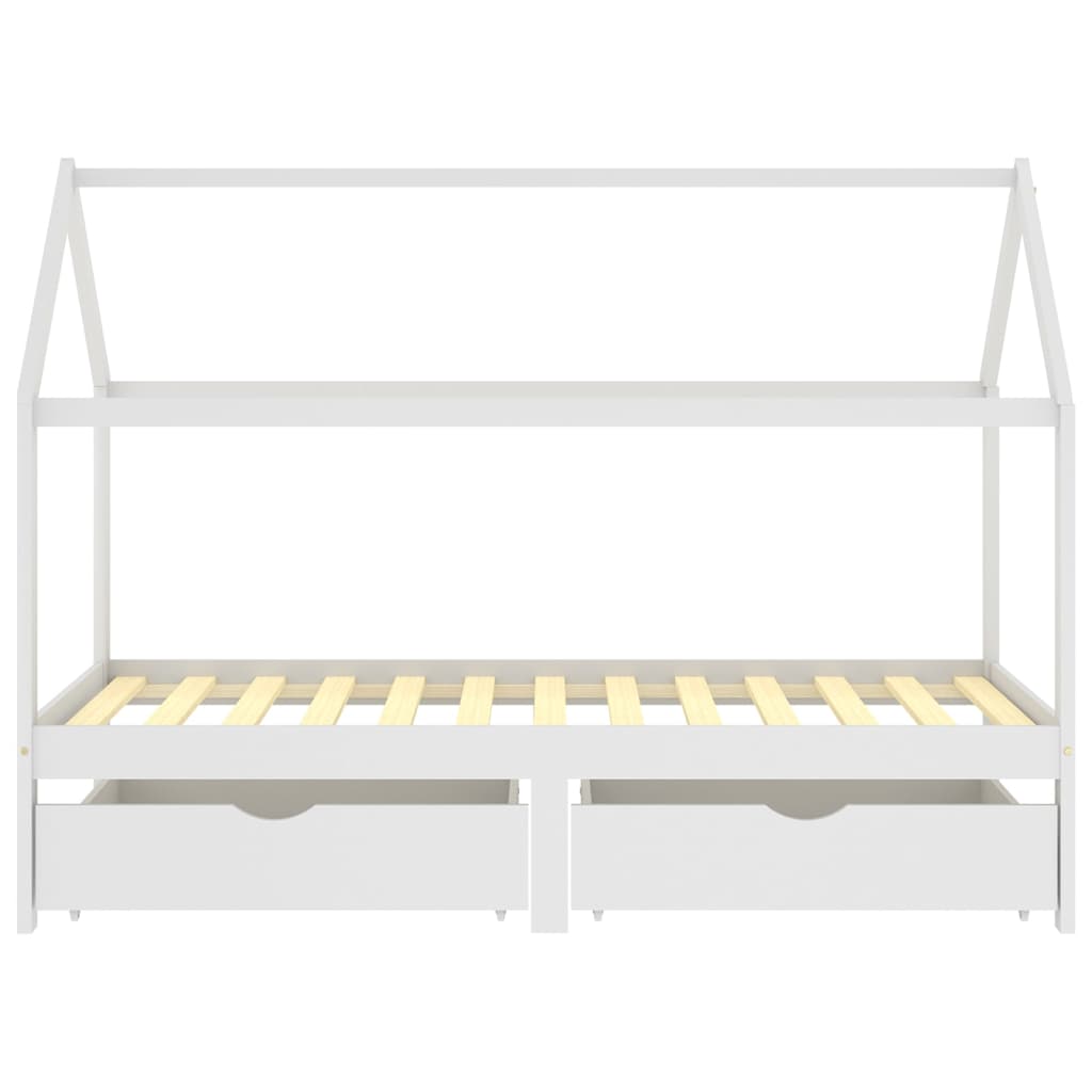 vidaXL Рамка за детско легло с чекмеджета, бяла, бор масив, 90х200 см