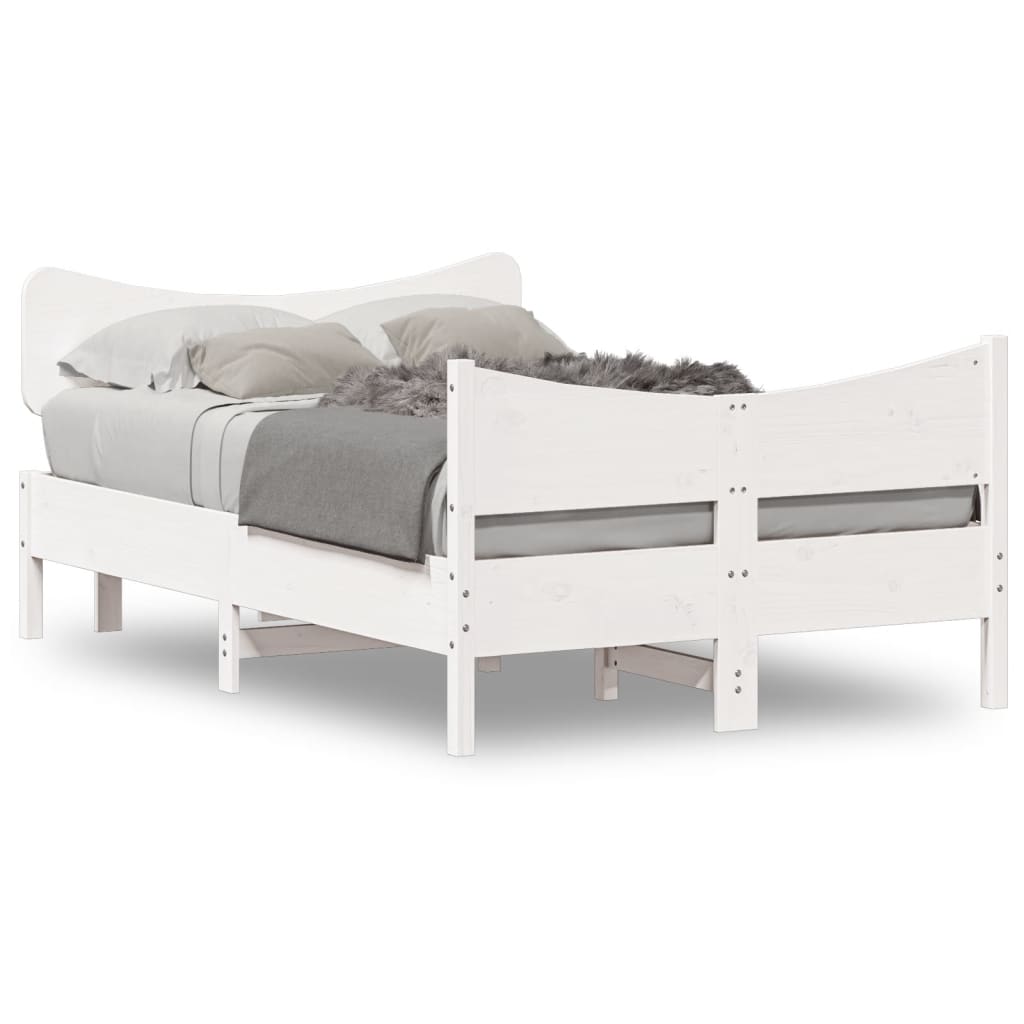 vidaXL Рамка за легло с табла, бяла, 120x190 см, борово дърво масив