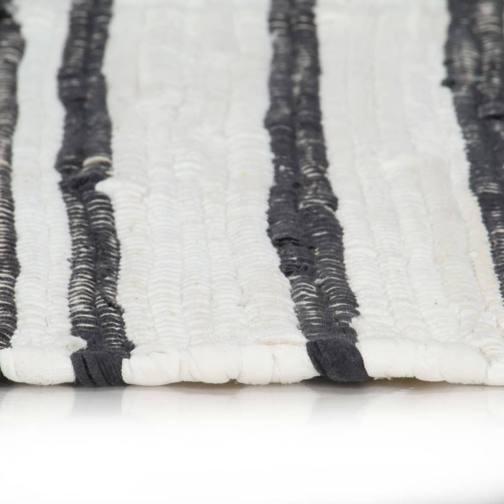 vidaXL Ръчно тъкан Chindi килим, памук, 160x230 см, антрацит и бяло