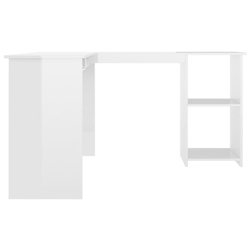 vidaXL Г-образно ъглово бюро, бял силен гланц, 120x140x75 см, ПДЧ