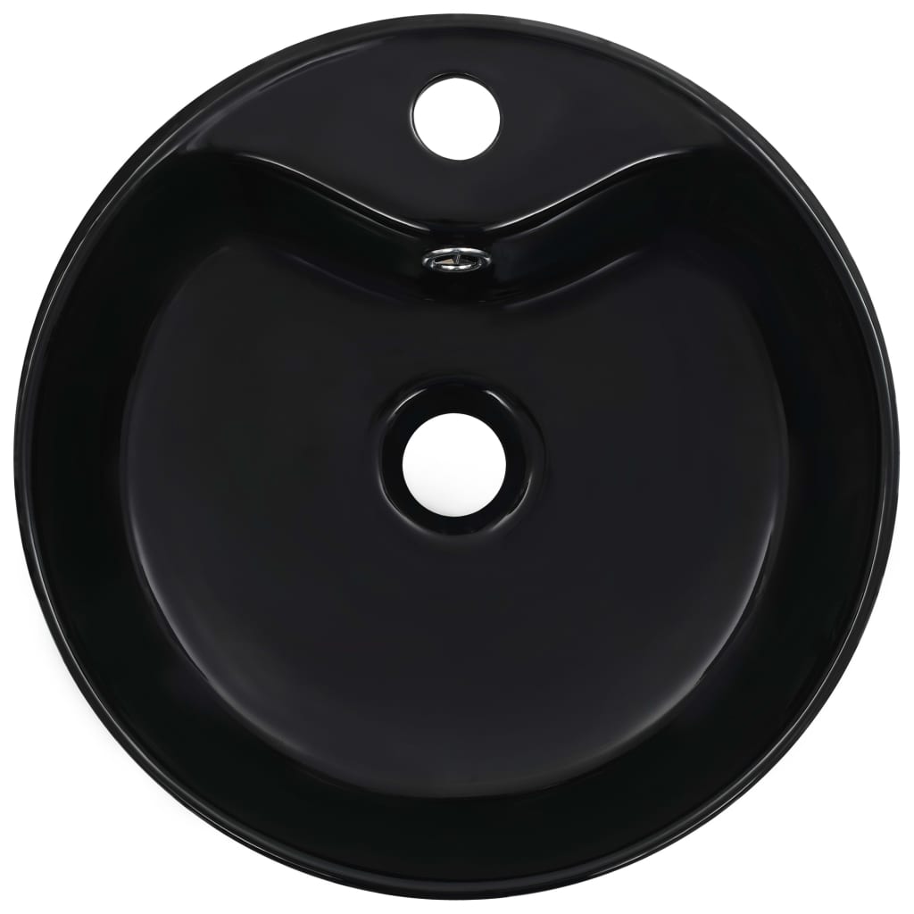 vidaXL Мивка с преливник, 36x13 см, керамична, черна