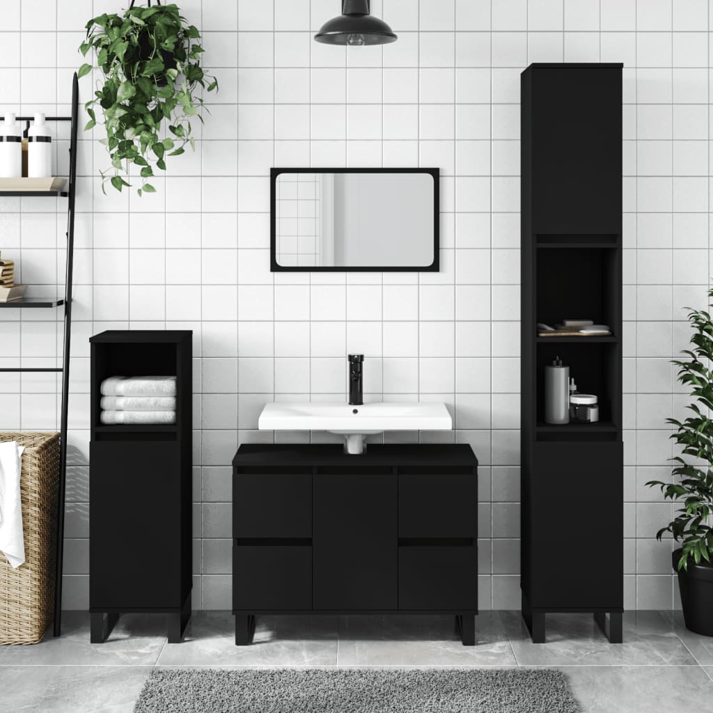 vidaXL Шкаф за баня, черен, 80x33x60 см, инженерно дърво