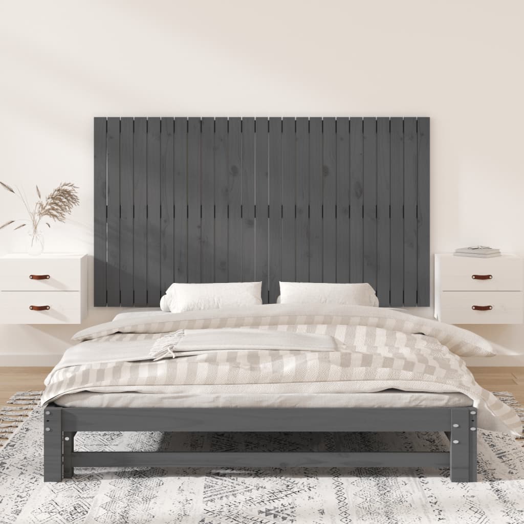 vidaXL Стенна табла за спалня, сива, 159,5x3x90 см, борово дърво масив