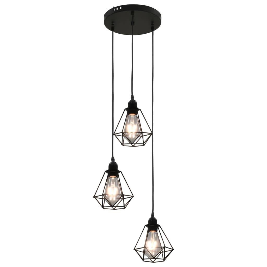 vidaXL Таванна лампа с дизайн на диаманти, черна, 3 x E27 крушки