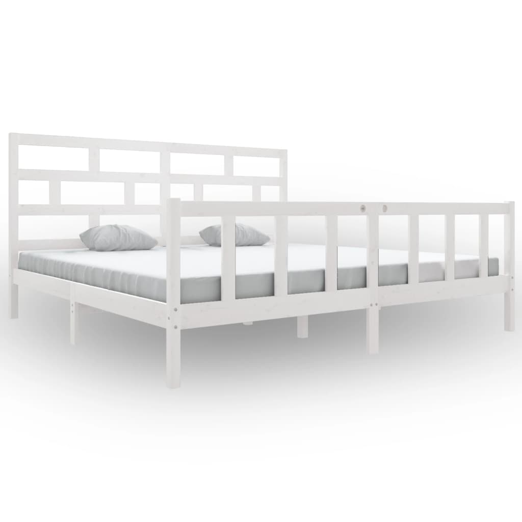 vidaXL Рамка за легло, бяла, бор масив, 180x200 cм, Super King