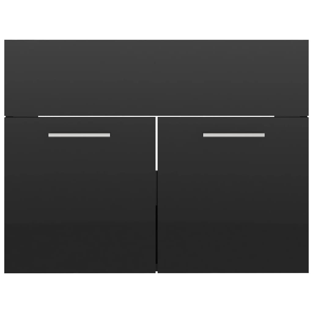 vidaXL Шкаф за баня с вградена мивка, черен гланц, ПДЧ