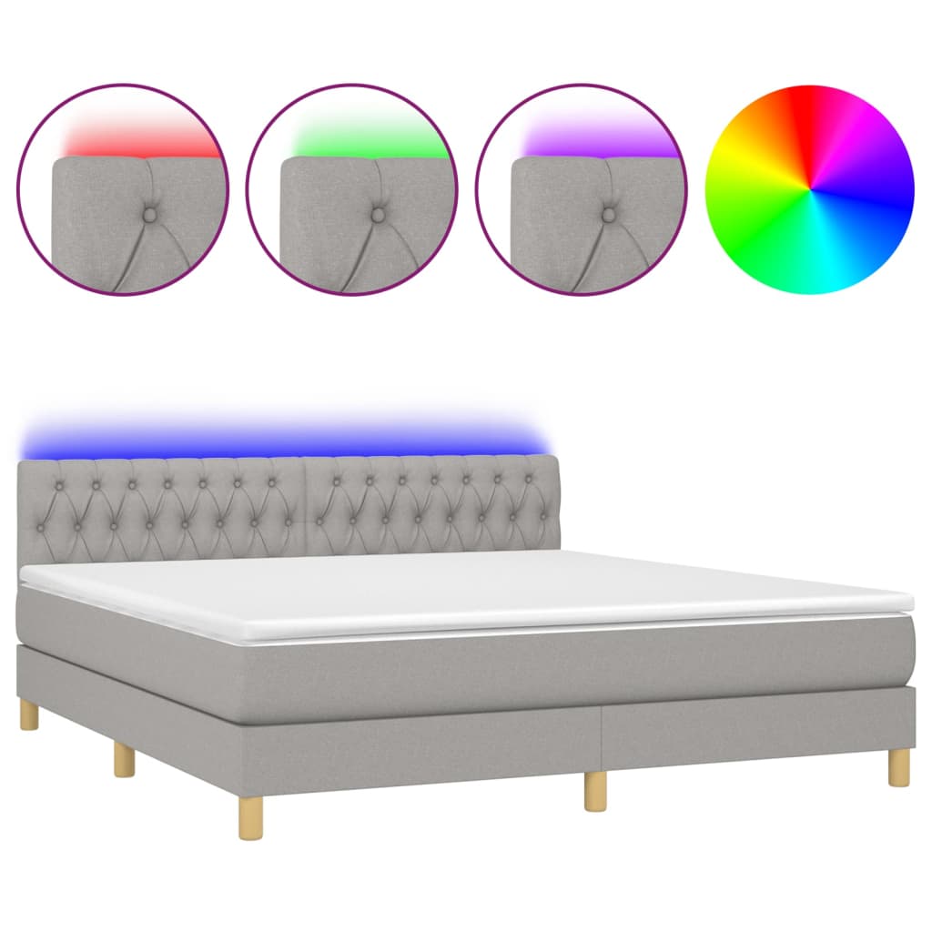 vidaXL Боксспринг легло с матрак и LED, светлосиво, 180x200 см, плат