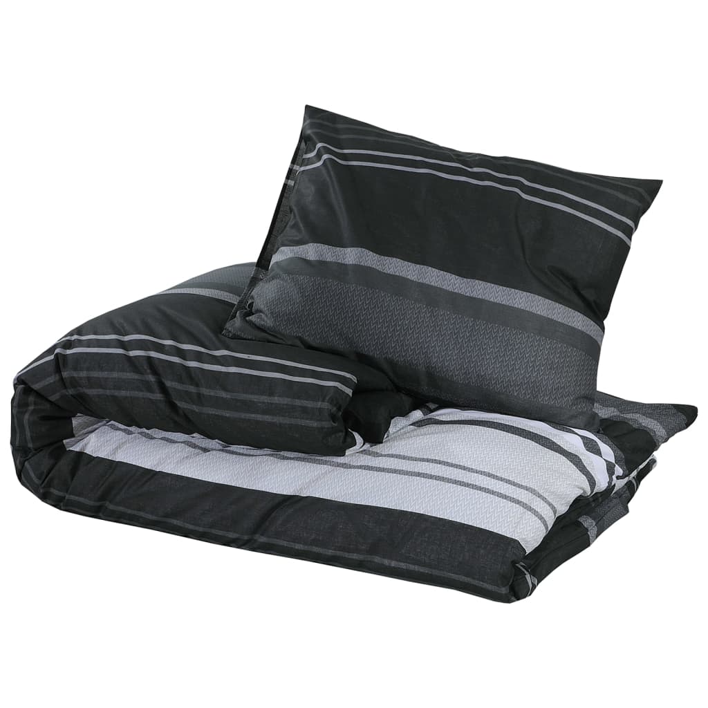 vidaXL Комплект спално бельо, черно и бяло, 200x220 см, памук