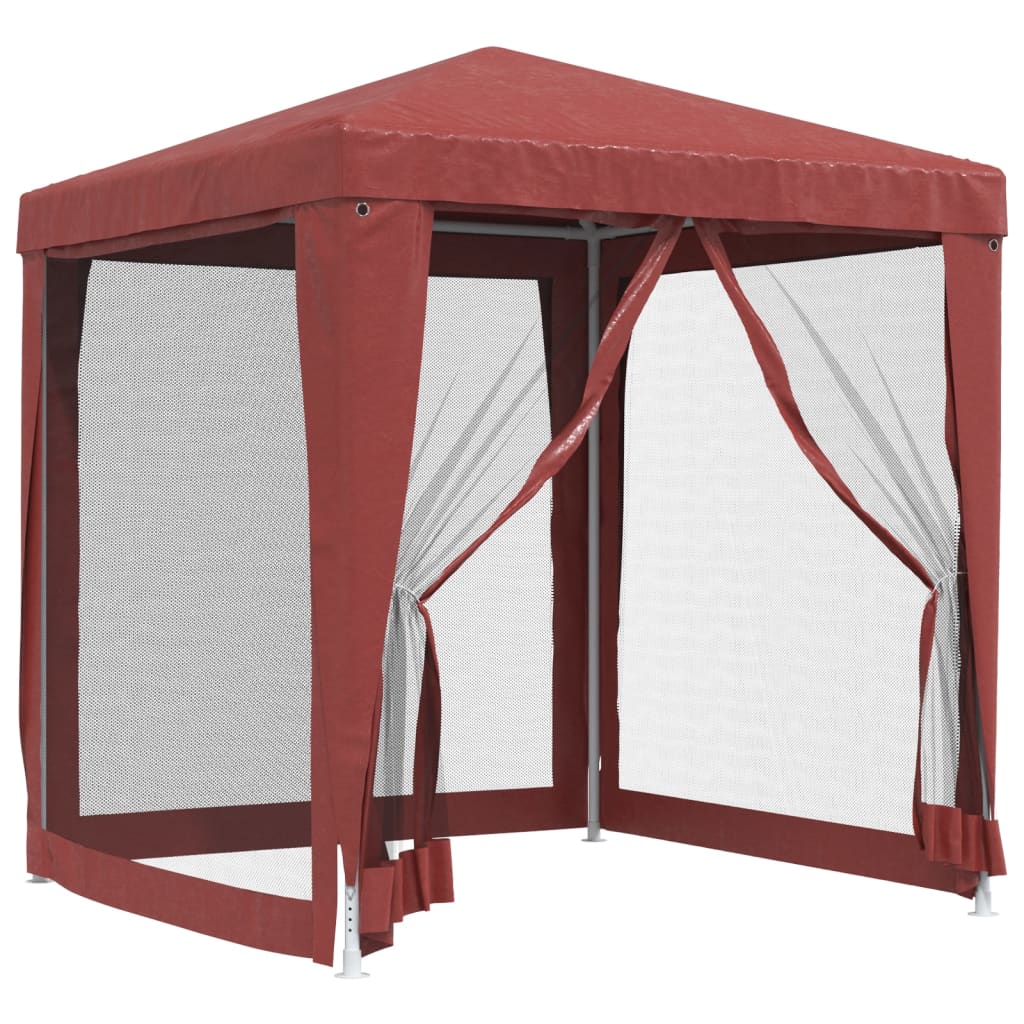vidaXL Парти палатка с 4 мрежести странични стени червена 2x2 м HDPE