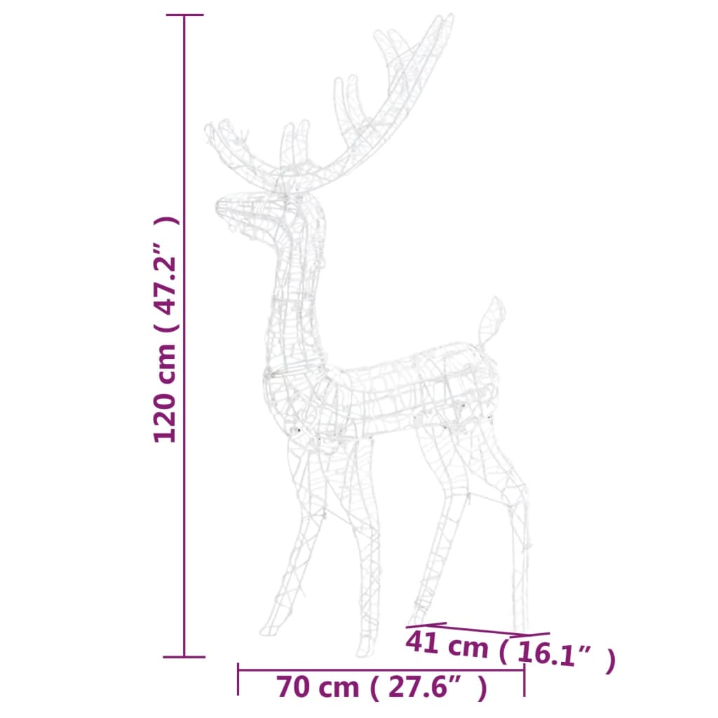 vidaXL Коледна украса северни елени, акрил, 3 бр, 120 см, топло бяло