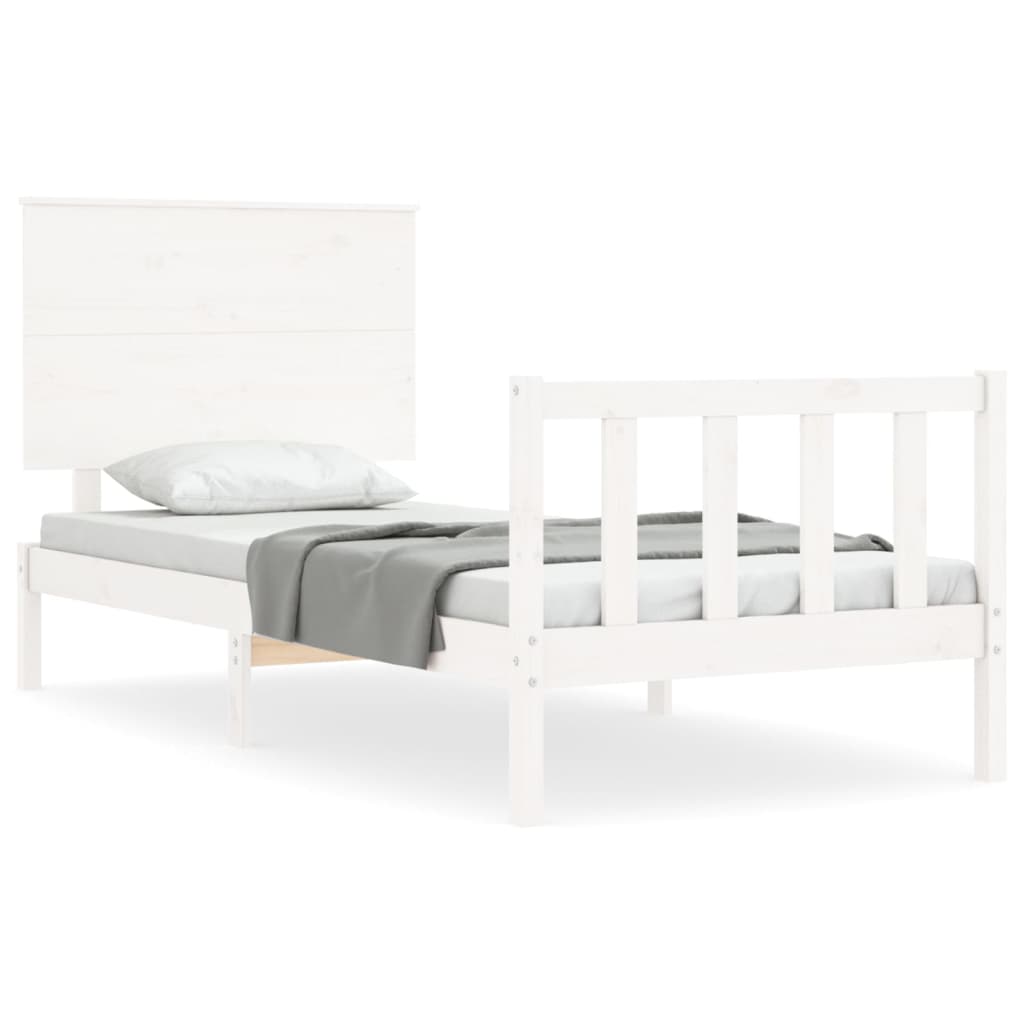 vidaXL Рамка за легло с табла бяла Small Single дърво масив