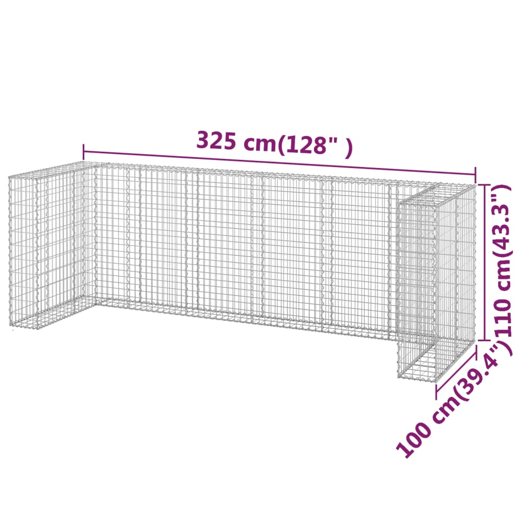 vidaXL Габионна стена за контейнери поцинкована стомана 325x100x110 см