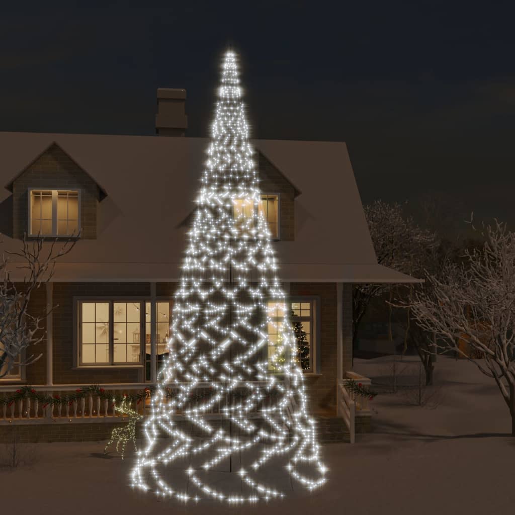 vidaXL Коледна елха на флагщок, студено бяло, 3000 LED, 800 см