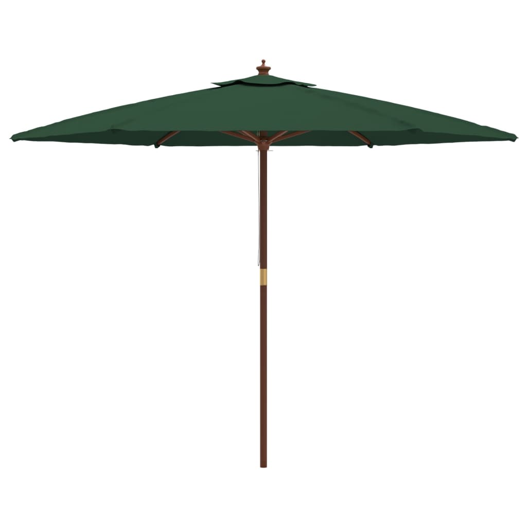 vidaXL Градински чадър с дървен прът, зелен, 299x240 см