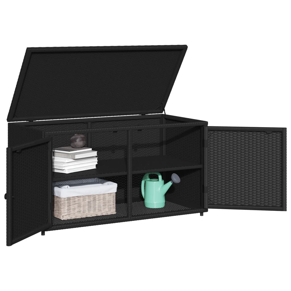vidaXL Градински шкаф за съхранение, черен, 110x55x60,5 см, полиратан