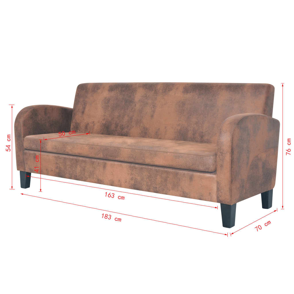 vidaXL Триместен диван, изкуствен велур, кафяв