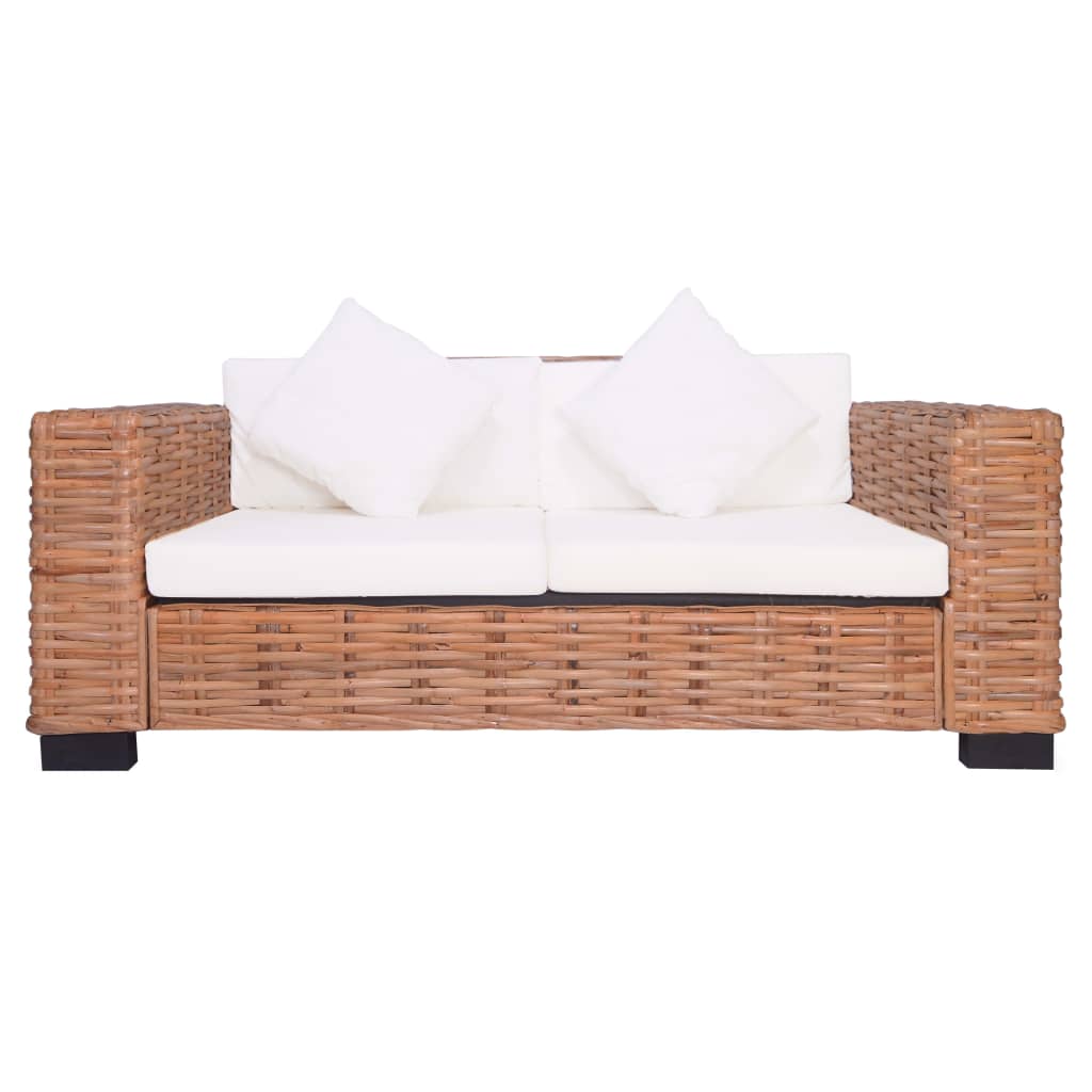 vidaXL 2-местен градински диван, естествен ратан