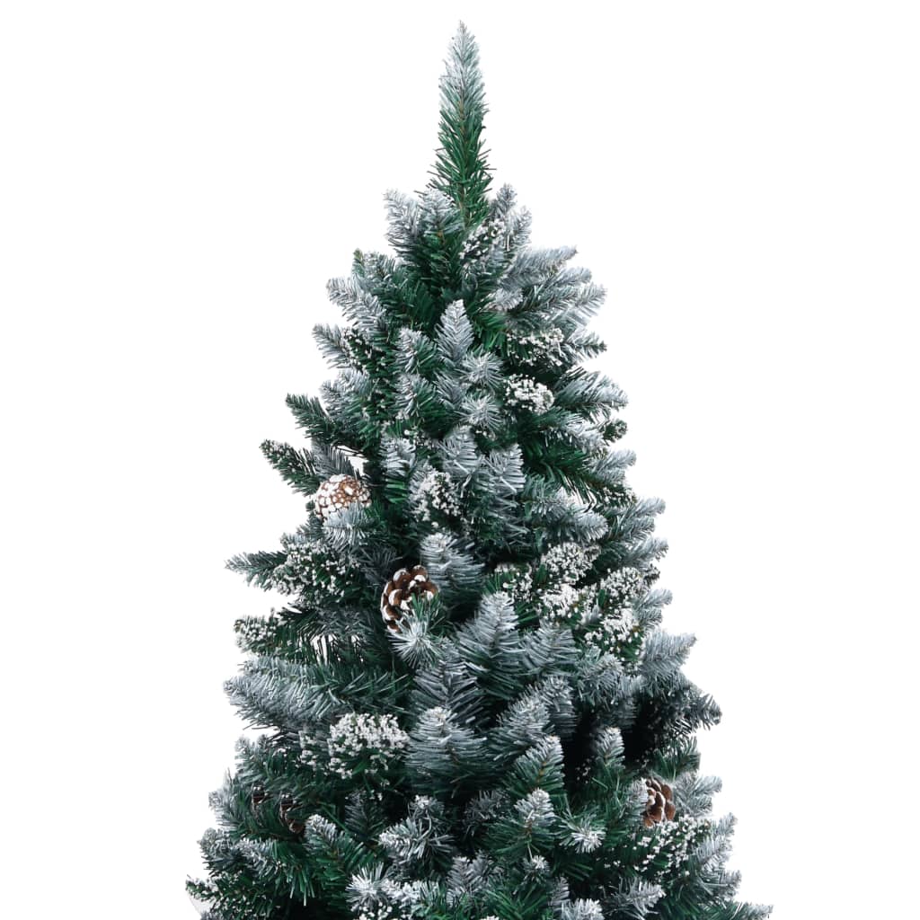 vidaXL Изкуствена осветена коледна елха с топки и шишарки 240 см