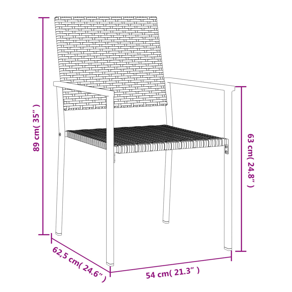 vidaXL Градински столове 2 бр черни 54x62,5x89 см полиратан