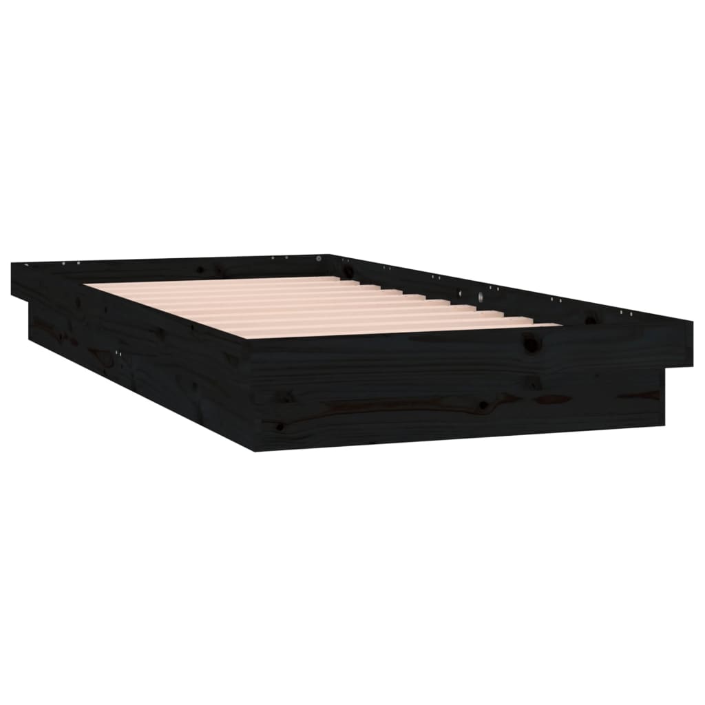 vidaXL LED рамка за легло черно 90x190 см Single масивна дървесина