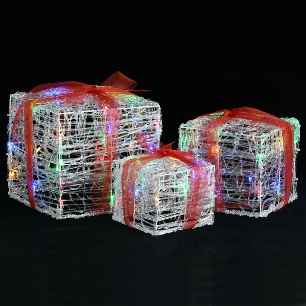 vidaXL Декоративни акрилни коледни подаръчни кутии, 3 бр, многоцветни