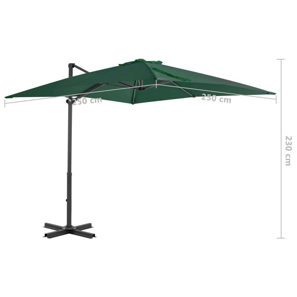 vidaXL Градински чадър чупещо рамо с алуминиев прът 250x250 см зелен