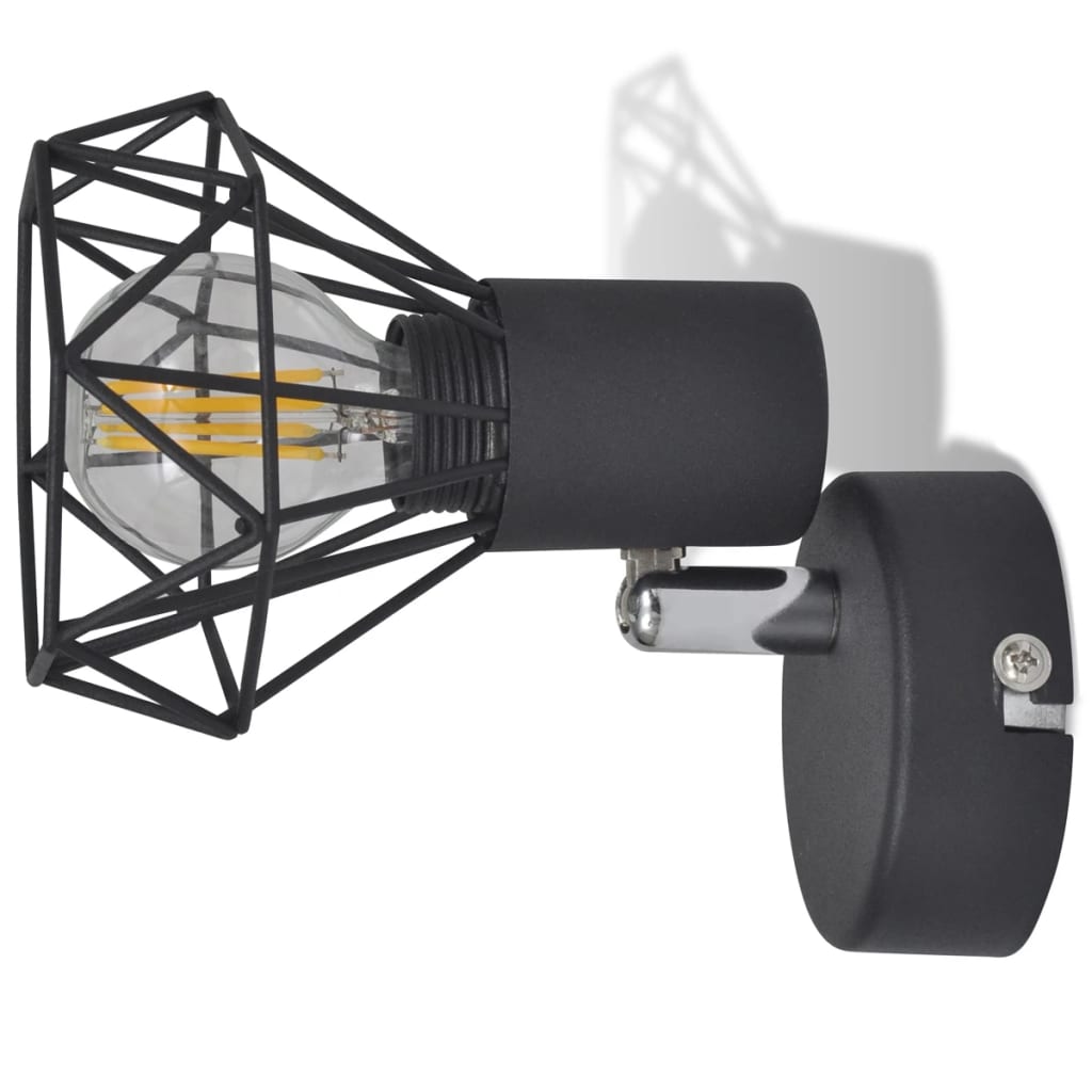 vidaXL 2 черни аплика с телена рамка индустриални LED крушка филамент