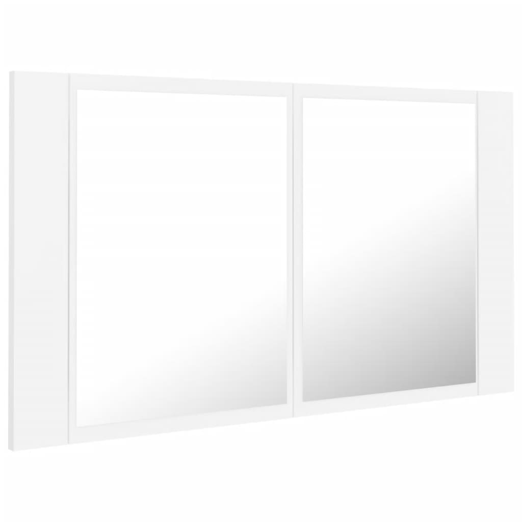 vidaXL Шкаф с LED огледало за баня, бял, 80x12x45 см, акрил