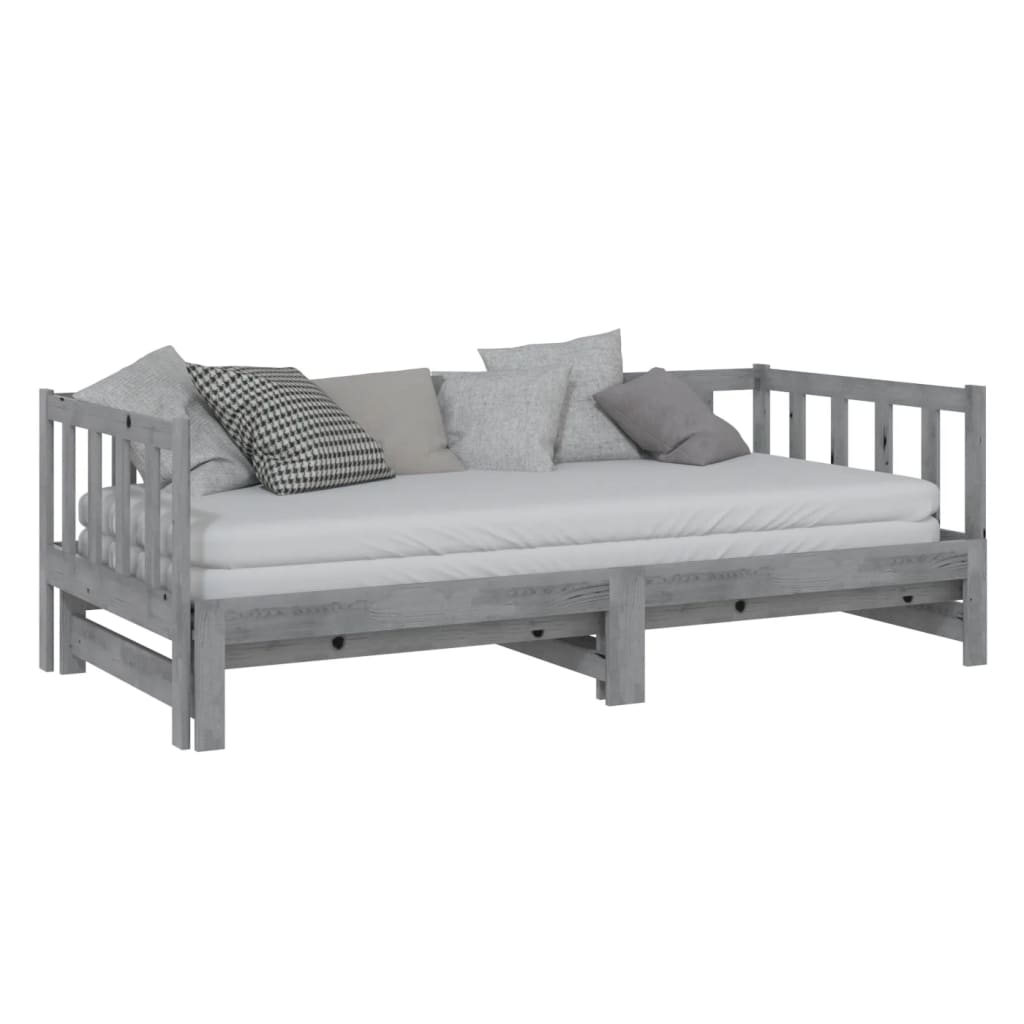 vidaXL Разтегателно дневно легло, сиво, бор масив, 2x(90x200) см