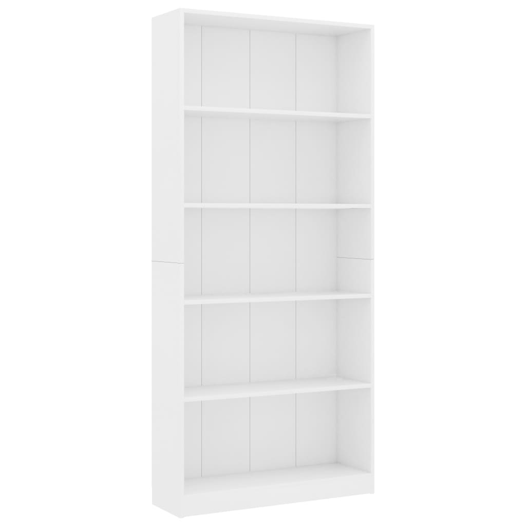 vidaXL 5-етажна библиотека, бяла, 80x24x175 см, ПДЧ