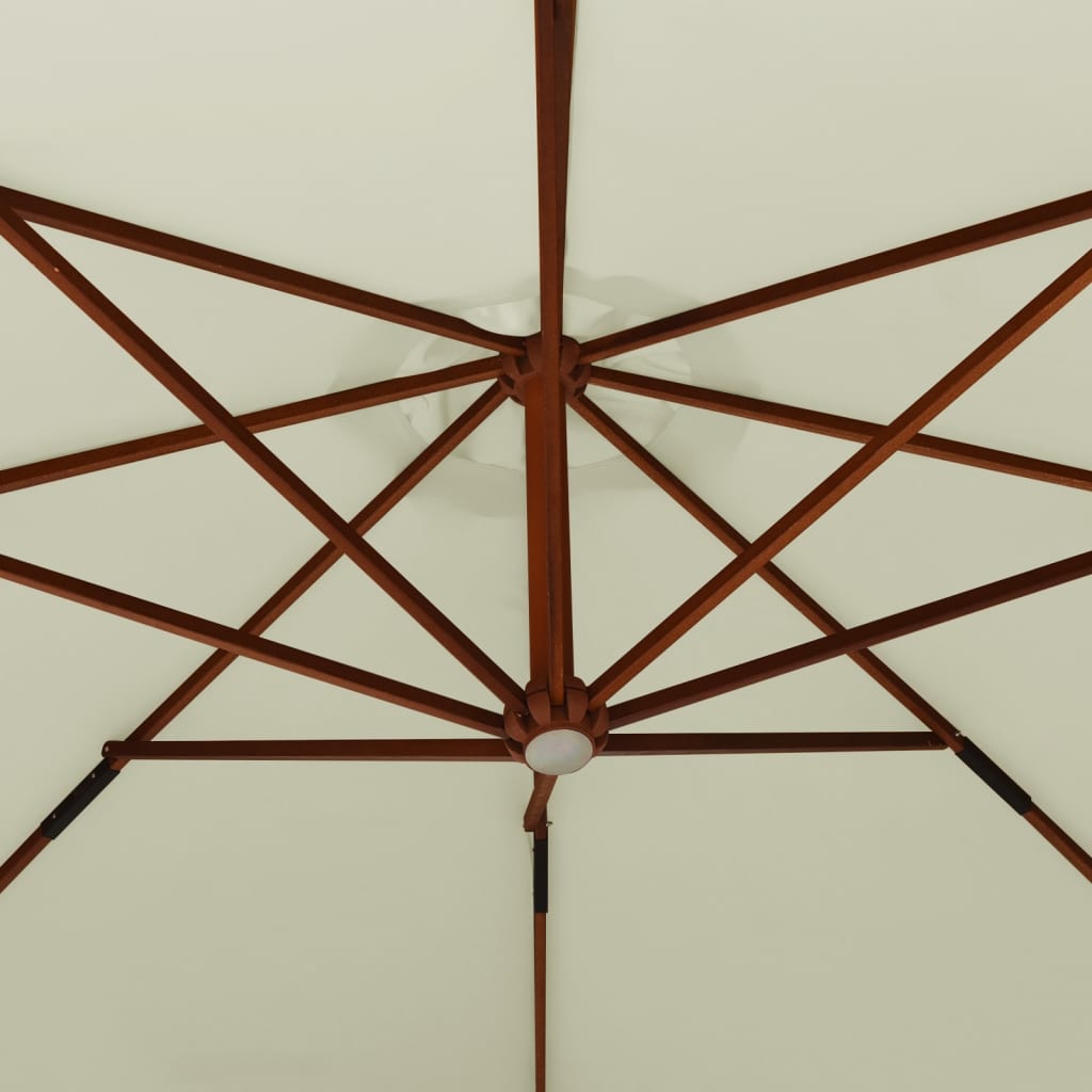 vidaXL Висящ чадър с дървен стълб, 350 см, пясъчнобял