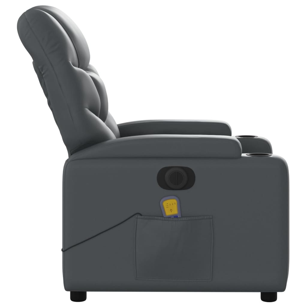 vidaXL Електрически масажен реклайнер стол, сив, изкуствена кожа