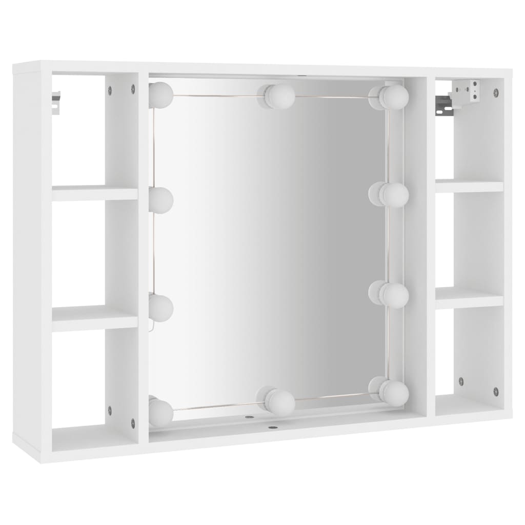 vidaXL Огледален шкаф с LED, бял, 76x15x55 см