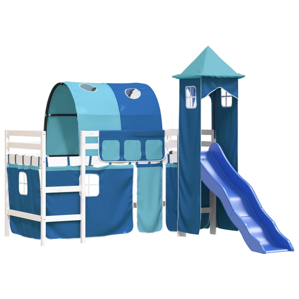 vidaXL Детско високо легло с кула, синьо, 80x200 см, бор масив