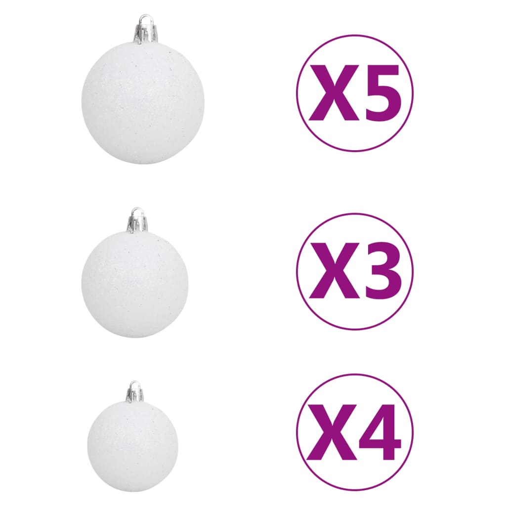 vidaXL Изкуствена светеща половин коледна елха с топки бяла 150 см