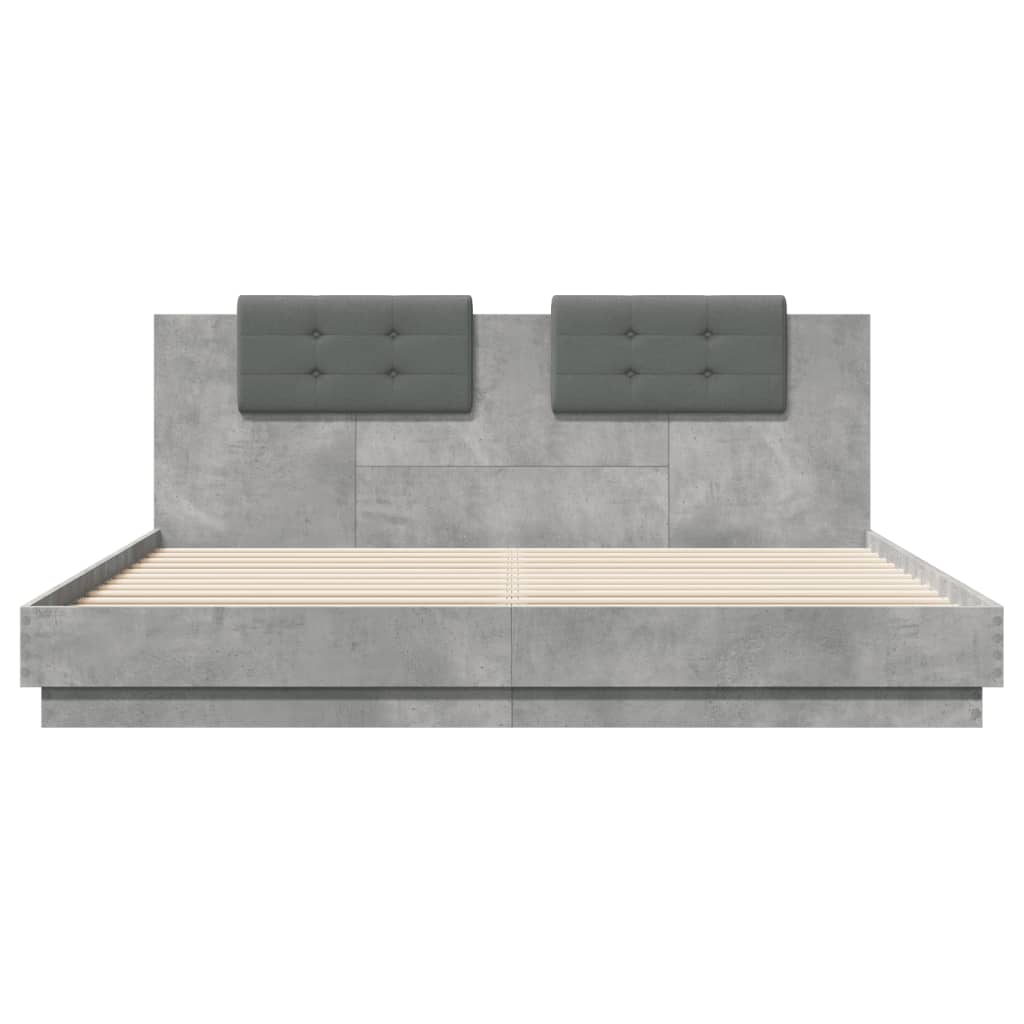 vidaXL Рамка за легло с табла бетонно сива 200x200 см инженерно дърво