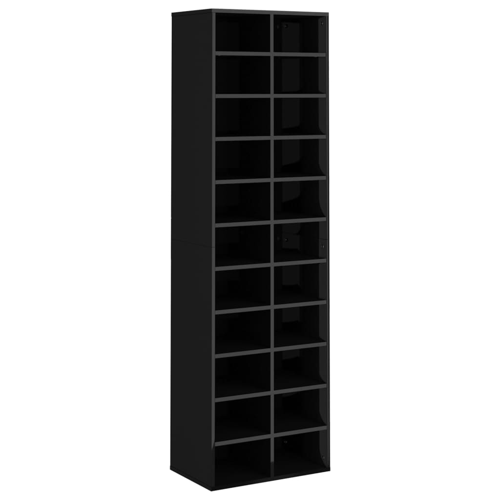 vidaXL Шкаф за обувки, черен гланц, 54x34x183 см, инженерно дърво