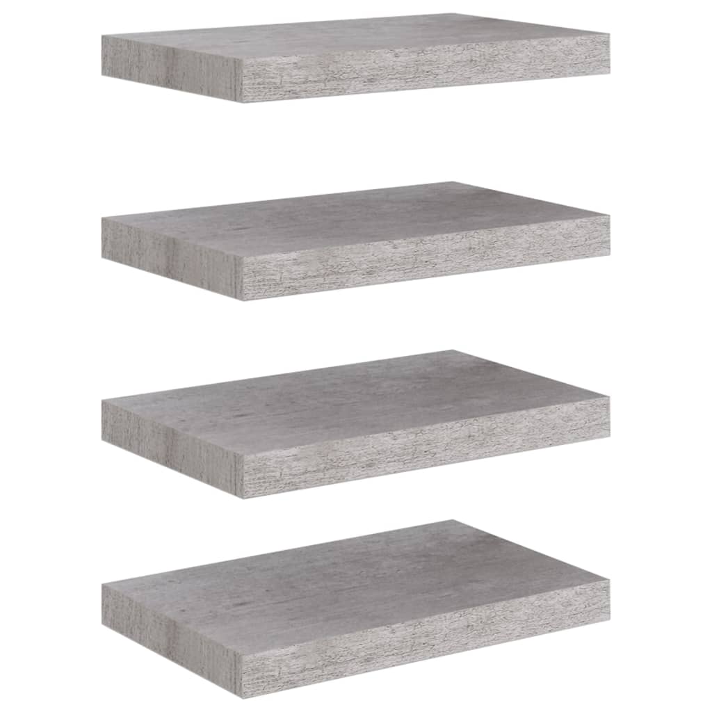 vidaXL Окачени стенни рафтове, 4 бр, бетонно сиви, 40x23x3,8 см, МДФ