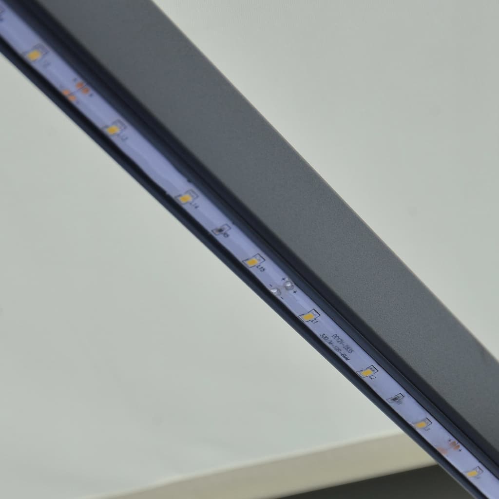 vidaXL Прибиращ се сенник, сензор за вятър и LED, 400x300 см, кремав